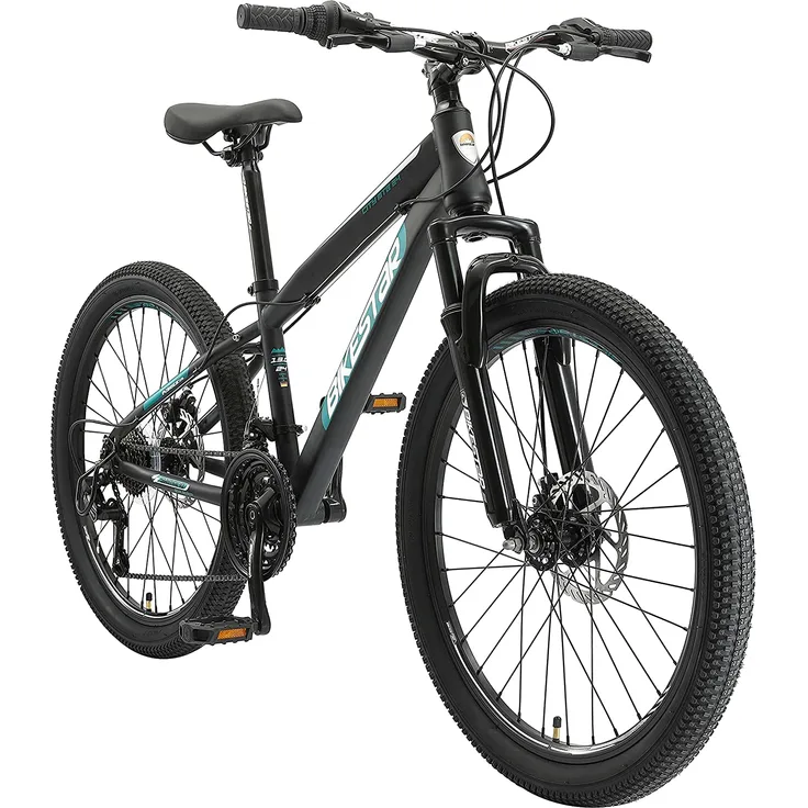BIKESTAR Kinder Jugend Mountainbike 24 Zoll ab 8 Jahre | 21 Gang Hardtail MTB Scheibenbremse Federgabel | Schwarz - Preisvergleich