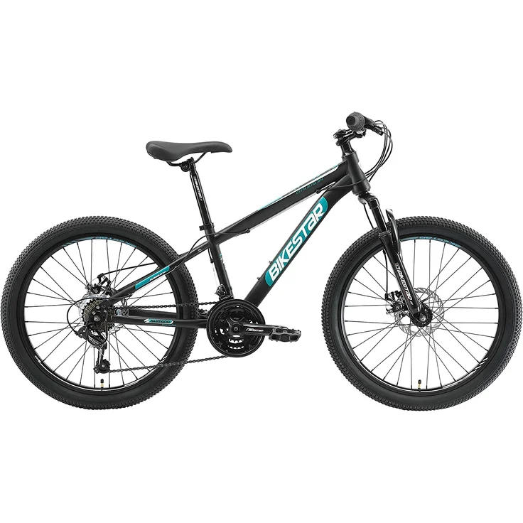 BIKESTAR Kinder Jugend Mountainbike 24 Zoll ab 8 Jahre | 21 Gang Hardtail MTB Scheibenbremse Federgabel | Schwarz – Bild 2