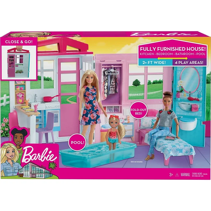 Barbie FXG54 - Ferienhaus mit Möbeln und Pool, portables Puppenhaus ca. 46 cm hoch mit Tragegriff, Puppenzubehör Spielzeug ab 3 Jahren – Bild 17