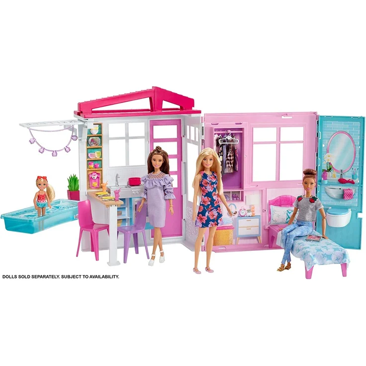 Barbie FXG54 - Ferienhaus mit Möbeln und Pool, portables Puppenhaus ca. 46 cm hoch mit Tragegriff, Puppenzubehör Spielzeug ab 3 Jahren – Bild 9