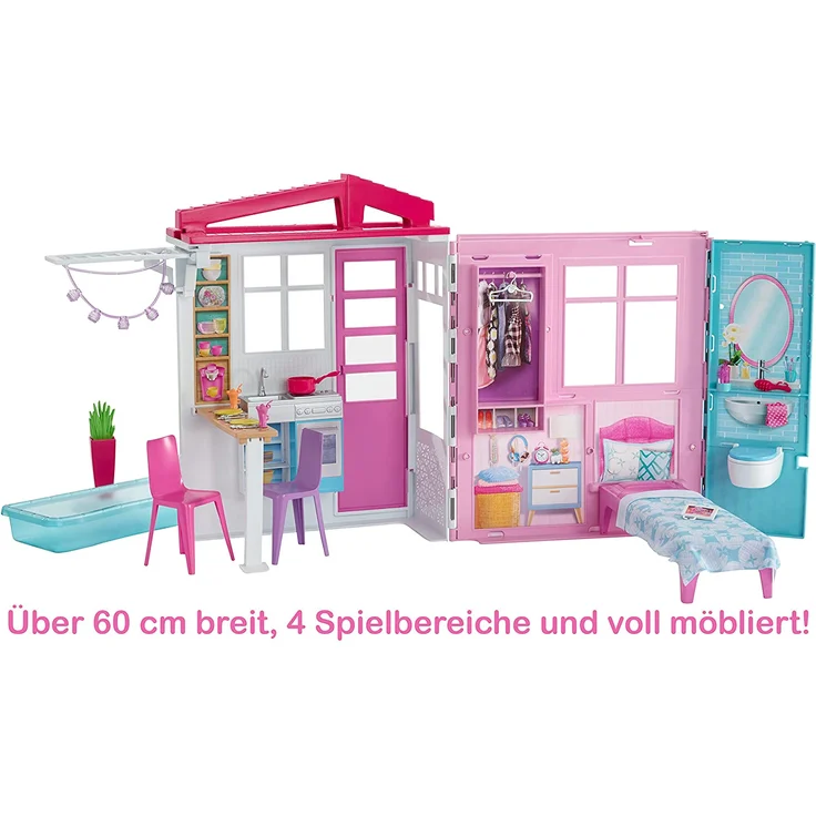 Barbie FXG54 - Ferienhaus mit Möbeln und Pool, portables Puppenhaus ca. 46 cm hoch mit Tragegriff, Puppenzubehör Spielzeug ab 3 Jahren – Bild 8
