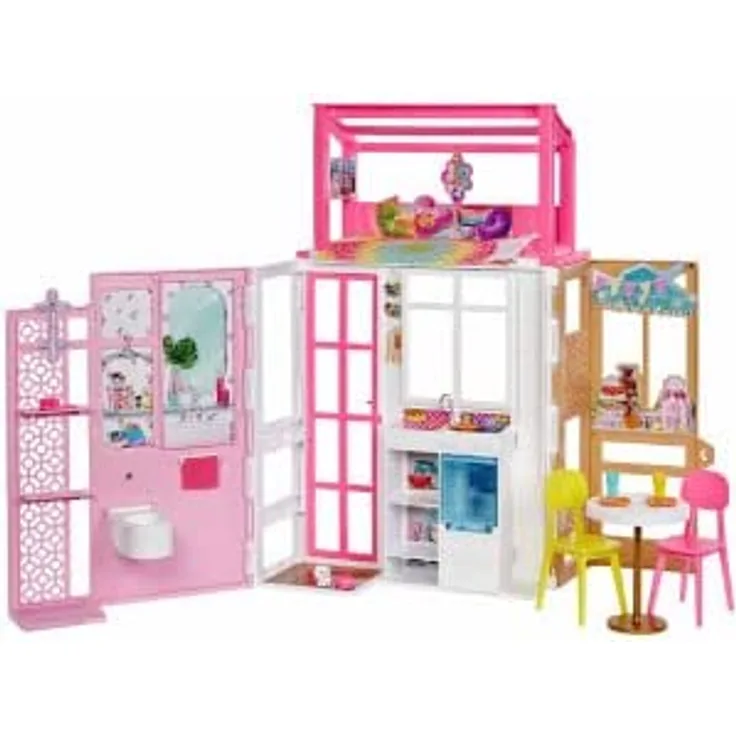 Barbie FXG54 - Ferienhaus mit Möbeln und Pool, portables Puppenhaus ca. 46 cm hoch mit Tragegriff, Puppenzubehör Spielzeug ab 3 Jahren