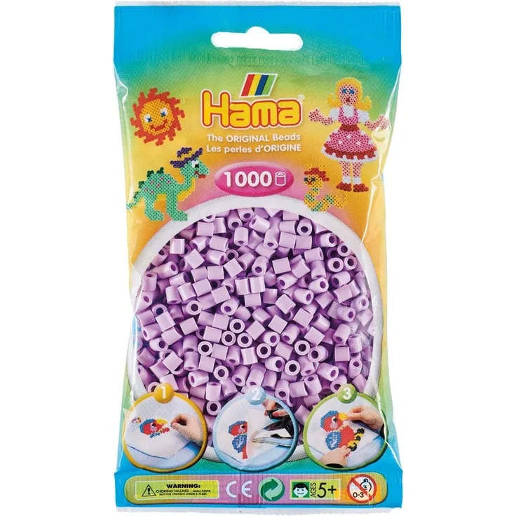 Hama Perlen 207-96 Bügelperlen Beutel mit ca. 1. 000 Midi Bastelperlen mit Durchmesser 5 mm in Pastell Flieder, kreativer Bastelspaß für Groß und Klein – Bild 1