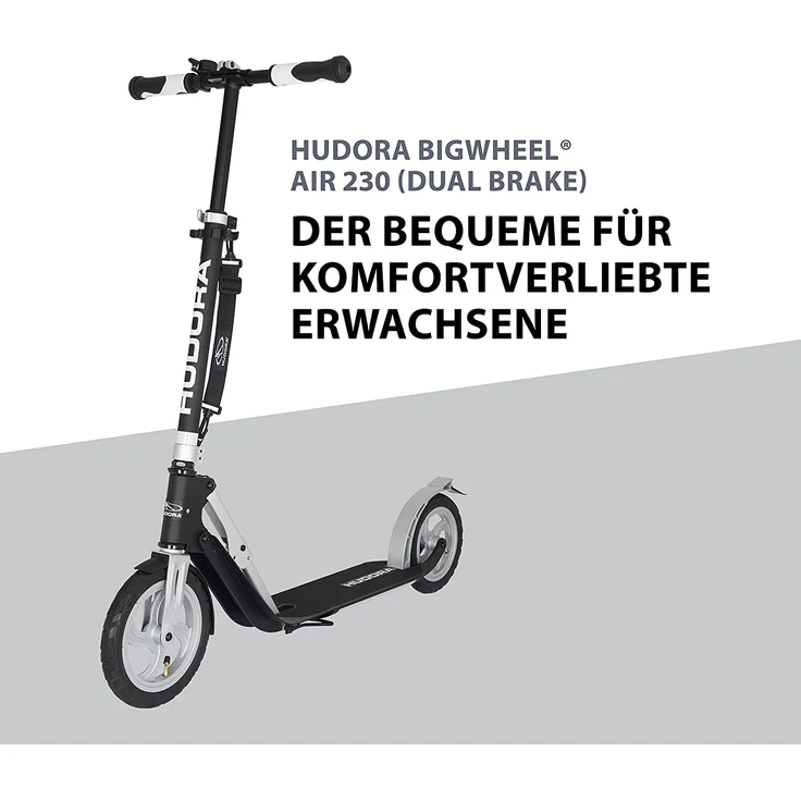 Hudora 14031 'BigWheel Air 230' Scooter, ab 10 Jahren, höhenverstellbar bis 106,5 cm, klappbar, max. belastbar bis 120 kg, schwarz/silber – Bild 2