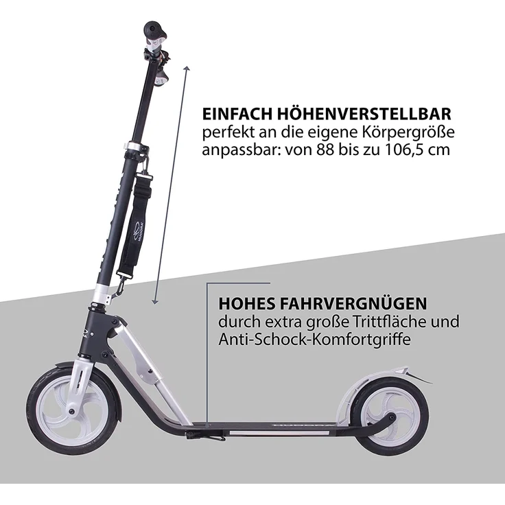 Hudora 14031 'BigWheel Air 230' Scooter, ab 10 Jahren, höhenverstellbar bis 106,5 cm, klappbar, max. belastbar bis 120 kg, schwarz/silber – Bild 3