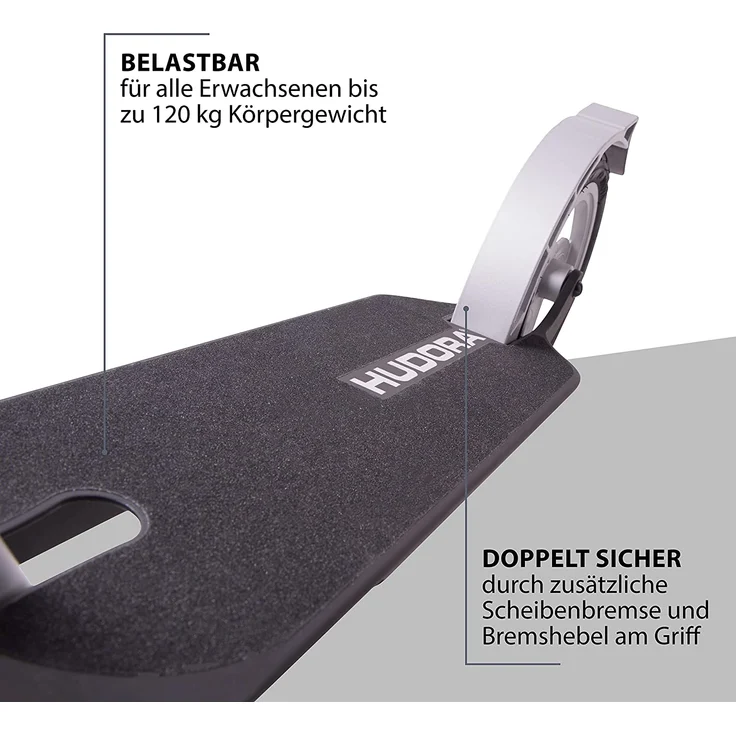 Hudora 14031 'BigWheel Air 230' Scooter, ab 10 Jahren, höhenverstellbar bis 106,5 cm, klappbar, max. belastbar bis 120 kg, schwarz/silber – Bild 6