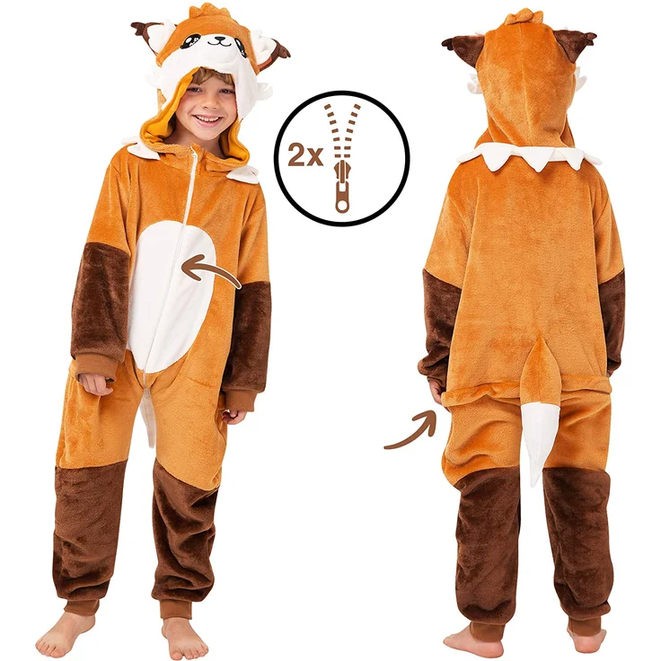 corimori 1851 Faye der Fuchs Kinder Jungen Mädchen Onesie Jumpsuit Anzug Kostüm Verkleidung Gr. 90-110cm Orange-Braun – Bild 2