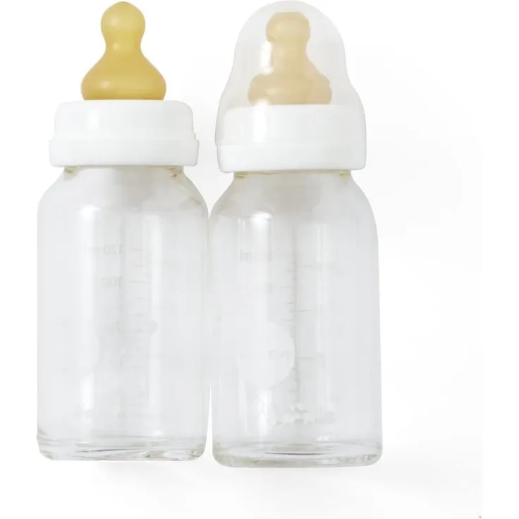 Hoffihearts Hevea Babyfläschchen aus Glas (120 ml) mit Naturkautschuk-Sauger - 2er Set