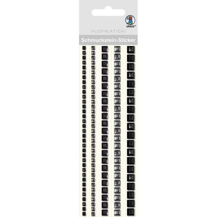 Ursus 75030009 Schmuckstein Sticker, Bordüren, quadratisch, schwarz, 5 Stück in verschiedenen Größen, selbstklebend, einfach von der Folie abzuziehen, in verschiedenen Farbtönen