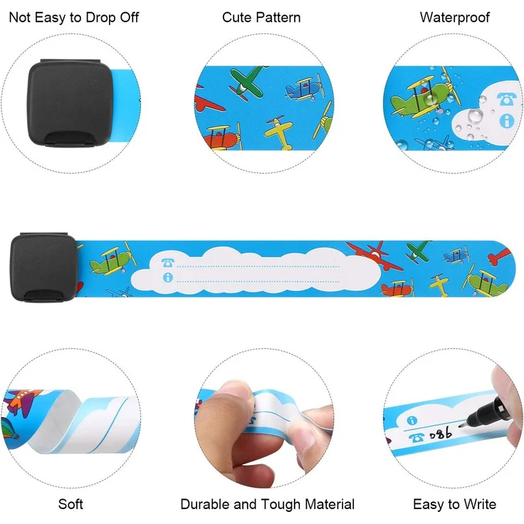 Vicloon Notfall-Armband für Kinder, 12 Stück SOS Armband mit 1 Marker Stift, ID Armband, Kinder Namensarmband Wasserdichtes Wiederverwendbares für Jungen, Mädchen & Kleinkind Baby – Bild 3