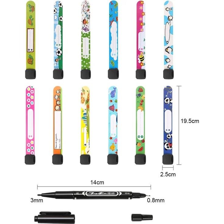 Vicloon Notfall-Armband für Kinder, 12 Stück SOS Armband mit 1 Marker Stift, ID Armband, Kinder Namensarmband Wasserdichtes Wiederverwendbares für Jungen, Mädchen & Kleinkind Baby – Bild 2