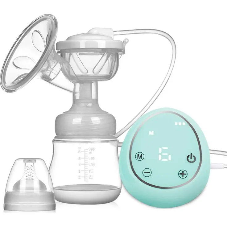 Elektrische Milchpumpe Brustpumpe, Einzel Muttermilch Abpumpen inkl. Schnuller aus Silikon mit Massage & Absaugung (Grün)-EINWEG