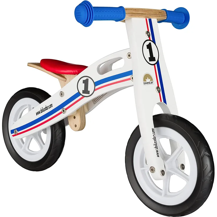 BIKESTAR Kinderlaufrad Lauflernrad Kinderrad für Jungen und Mädchen ab 2-3 Jahre | 10 Zoll Kinder Laufrad Holz | Weiß Blau Rot