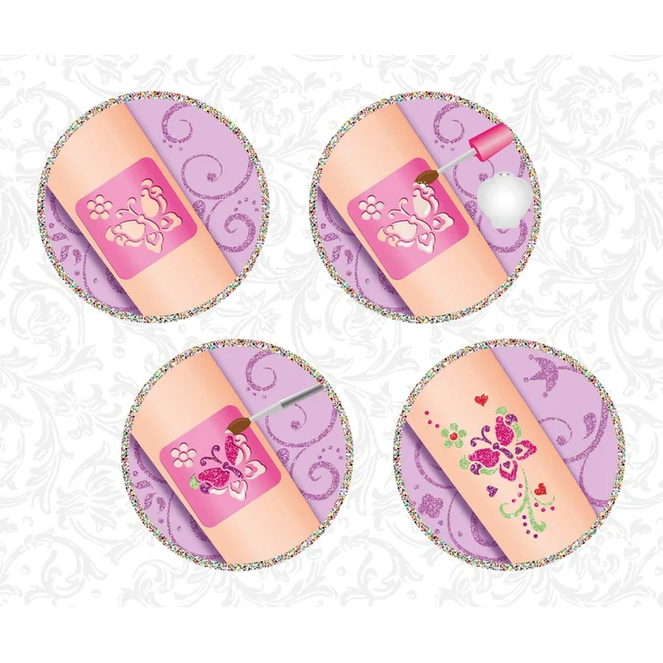 Lena 42440 Fashion Glitter Tattoo, Mode Set zum Stylen und Schmücken mit 4 Glitzerfarben, Pinsel, Latex und zehn Schablonen, abwaschbarer Körperschmuck für Mädchen ab 6 Jahre, Bunt – Bild 3