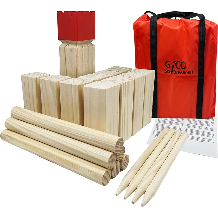 GICO Kubb Spiel XXL Set, Wikingerspiel, König 30 x 7 x 7 - Der Outdoor Spielspaß in Top Qualität aus Massivholz mit Transporttasche - 3263