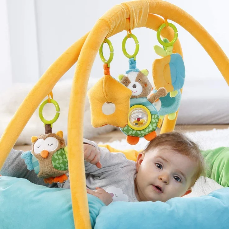 Fehn 071184 3-D-Activity-Nest Eule / Besonders weicher Spielbogen mit 5 abnehmbaren Spielzeugen für Babys Spiel & Spaß von Geburt an / Maße: Ø85cm – Bild 5
