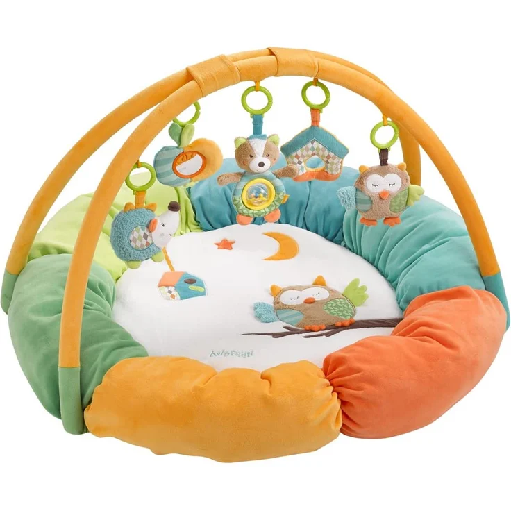 Fehn 071184 3-D-Activity-Nest Eule / Besonders weicher Spielbogen mit 5 abnehmbaren Spielzeugen für Babys Spiel & Spaß von Geburt an / Maße: Ø85cm – Bild 1