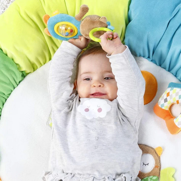 Fehn 071184 3-D-Activity-Nest Eule / Besonders weicher Spielbogen mit 5 abnehmbaren Spielzeugen für Babys Spiel & Spaß von Geburt an / Maße: Ø85cm – Bild 3