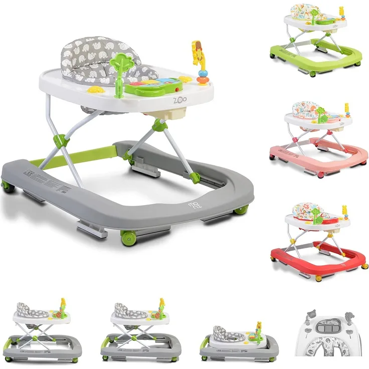 Moni Lauflernwagen Zoo 2 in 1, Spielcenter, Schwenkräder vorne, hohe Rückenlehne grau