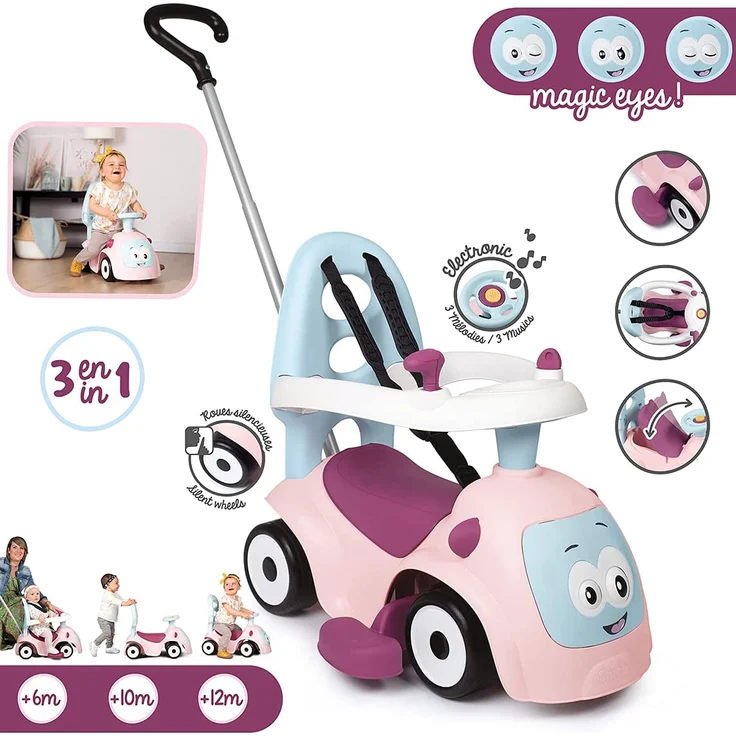 Smoby - Maestro Balade Rose - Komfortables Rutscherfahrzeug mit 3 Verwendungsfunktionen, Schiebewagen, Lauflernhilfe und Rutscherfahrzeug, für Kinder ab 6 Monaten – Bild 2