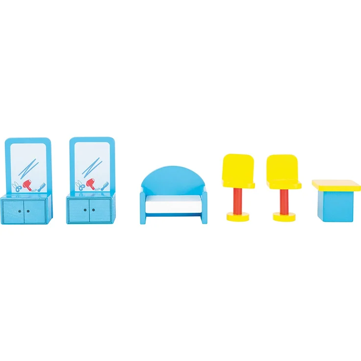 small foot 10856 Spielhaus Friseursalon aus Holz, mit 2 Puppenfiguren, Zubehör und abnehmbarem Dach, ab 3 Jahren – Bild 5