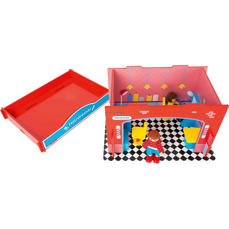 small foot 10856 Spielhaus Friseursalon aus Holz, mit 2 Puppenfiguren, Zubehör und abnehmbarem Dach, ab 3 Jahren – Bild 3