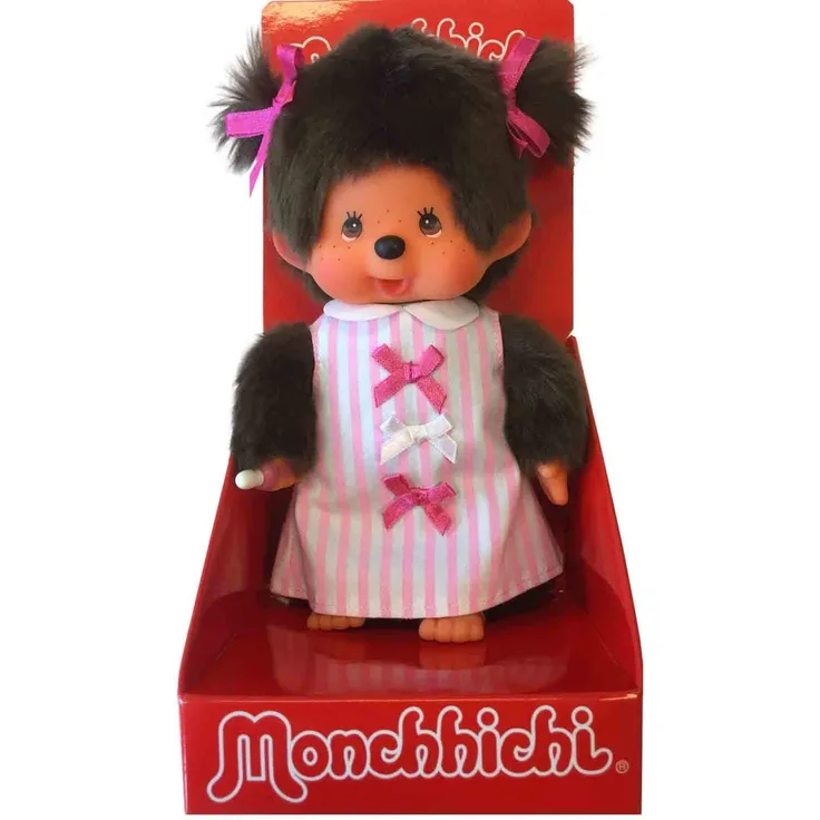 Sekiguchi Mädchen im Schleifen-Kleid | 20 cm | Monchhichi Puppe | Fashion Dress