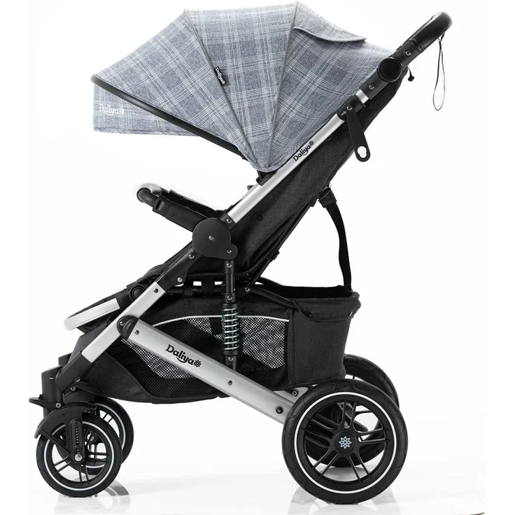 Daliya® Rapidy Buggy / Kinderwagen 0-36 Monate / Sportwagen mit Liegeposition / Wickeltasche, Winterfußsack, Ess- & Spieltisch und mehr Grau mit Muster – Silber – Bild 2