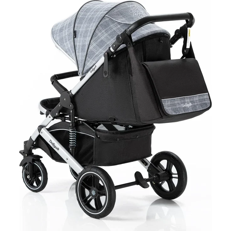 Daliya® Rapidy Buggy / Kinderwagen 0-36 Monate / Sportwagen mit Liegeposition / Wickeltasche, Winterfußsack, Ess- & Spieltisch und mehr Grau mit Muster – Silber – Bild 6
