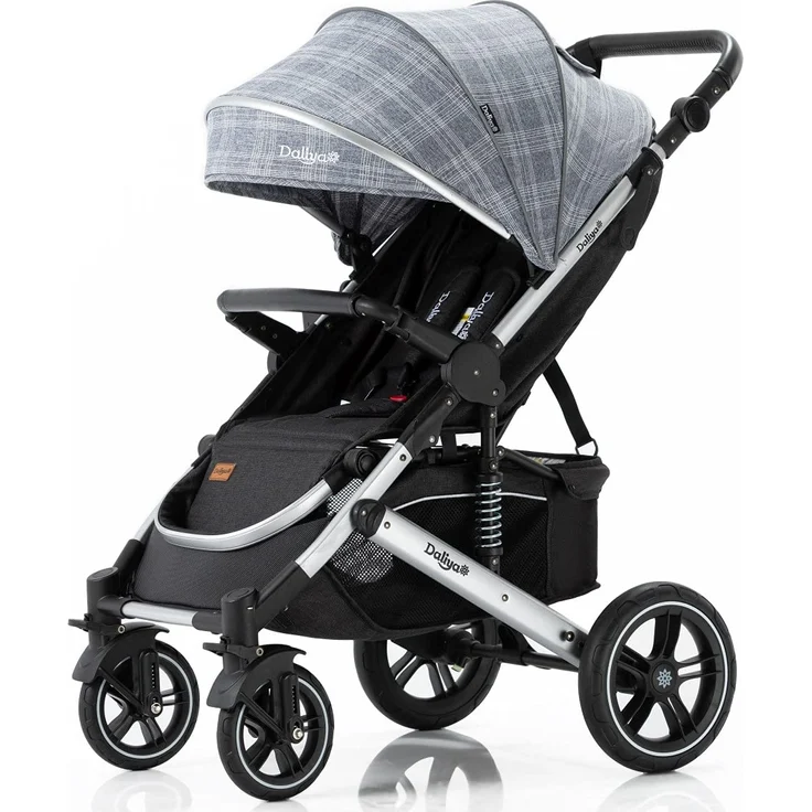 Daliya® Rapidy Buggy / Kinderwagen 0-36 Monate / Sportwagen mit Liegeposition / Wickeltasche, Winterfußsack, Ess- & Spieltisch und mehr Grau mit Muster – Silber – Bild 1