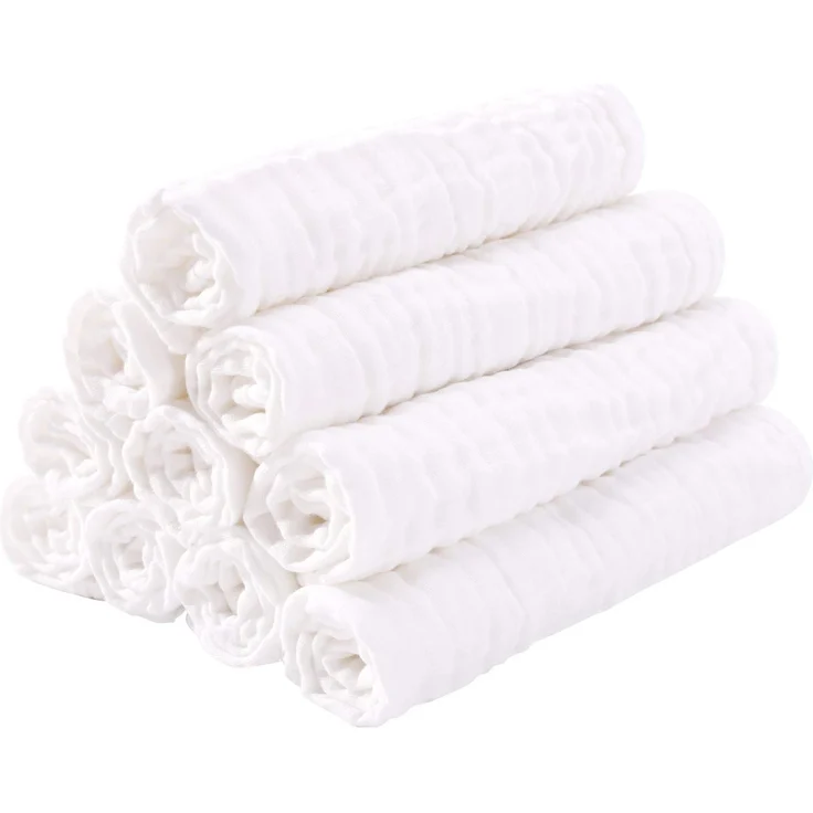 Mullwindeln Spucktücher 10er Stoffwindeln 30x49 cm Mulltücher Saugstark Waschlappen Baumwolle Faltwindeln für Baby Kochfest Premium Qualität Weiß YOOFOSS – Bild 2