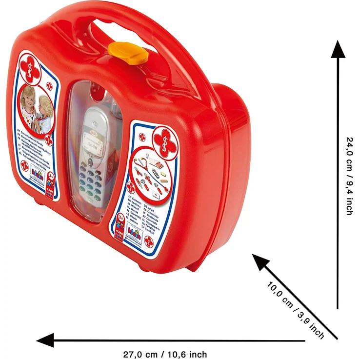 Theo Klein 4350 Arztkoffer mit Handy I Robuster Koffer mit Stethoskop, Spritze und vielem mehr I Mit batteriebetriebenem Handy mit Sound I Maße: 27 cm x 24 cm x 10 cm – Bild 4