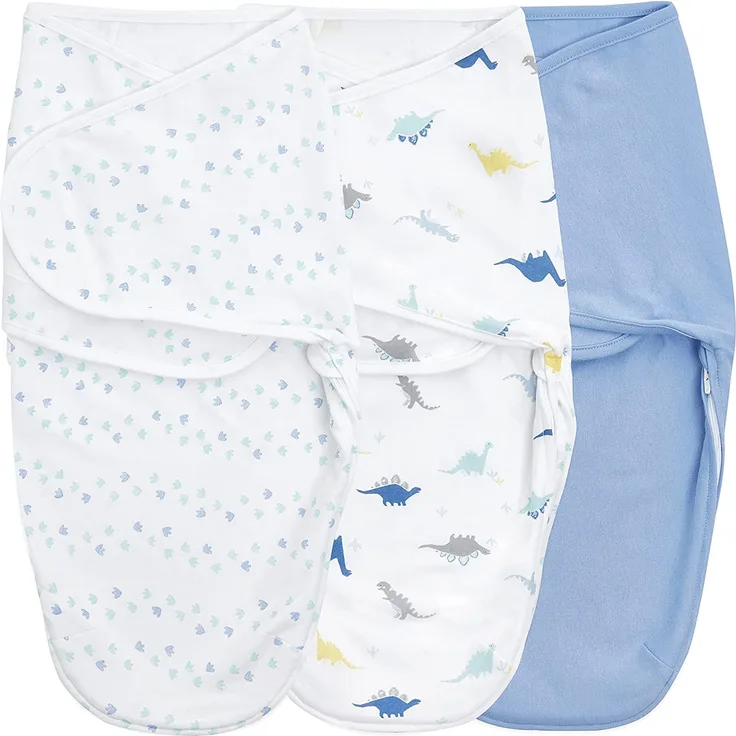 aden + anais Essentials Easy Swaddle™ wrap, Baby-Pucksack für mühelos pucken, Wickel-Pucktuch aus 100% Baumwolle für Neugeborene, 0-3 Monate, 1,0 TOG, 3er-Pack, Dino-rama