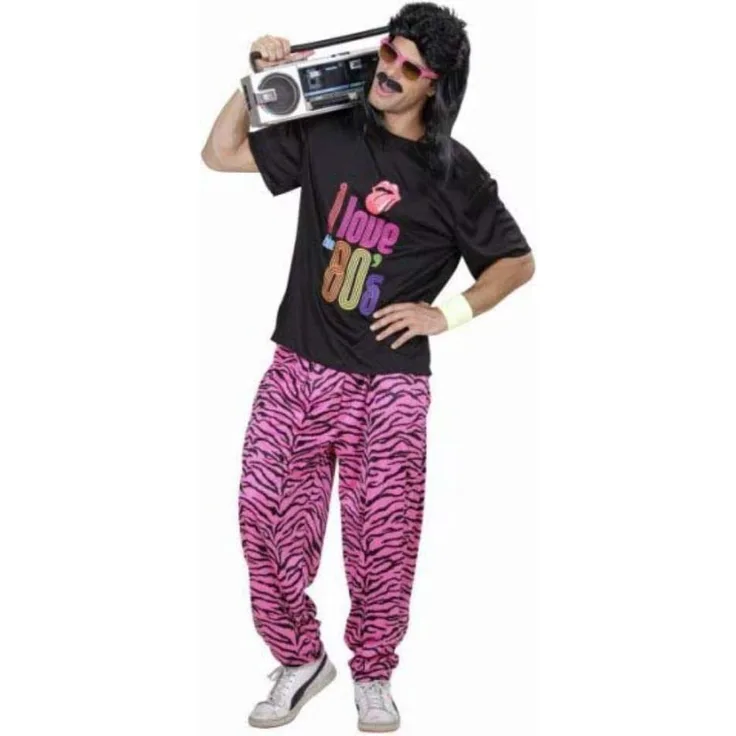 Widmann - Erwachsenenkostüm 80er Jahre Fashion, Set aus T-Shirt und Hose, angenehmer Tragekomfort, Assi Anzug für Herren, Proll Anzug, Retro Style, Bad Taste Party, 80ties, Karneval, Mottoparty