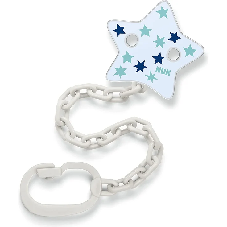 NUK Schnullerkette mit Schnuller-Clip | für Schnuller mit Ring | robust und bruchsicher | blau mit Stern – Bild 2