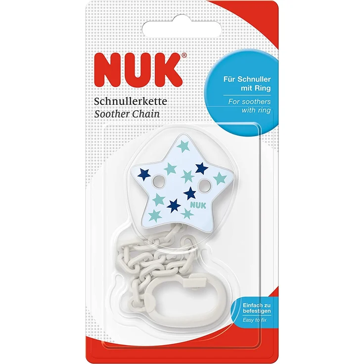 NUK Schnullerkette mit Schnuller-Clip | für Schnuller mit Ring | robust und bruchsicher | blau mit Stern – Bild 1