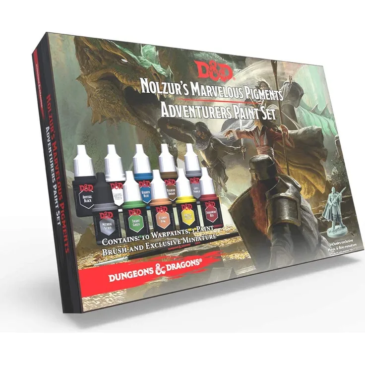 The Army Painter | Dungeons and Dragons Nolzur’s Marvelous Pigment Adventurers-Paket | 10 Acrylfarben und 1 Einsteiger-Pinsel | Miniatur zum Bemalen | für Rollenspiele und Tabletop