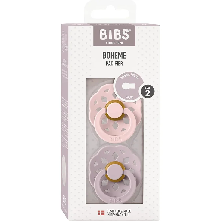 Bibs BIBS BOHEME 2-PACK BLOSSOM & DUSKY LILAC M Hevea Rubber Calming Soother – Bild 3
