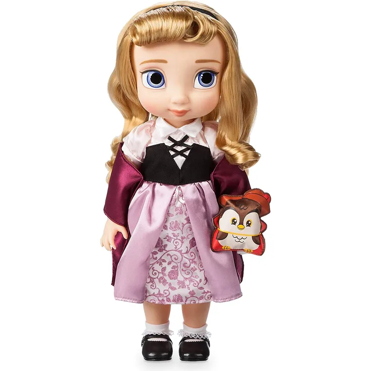 Disney Store Dornröschen aus der Animator Collection, 39 cm / 15", echt wirkendes Haar und Outfit, mit Eulen-Plüschtier aus Satin, Sammelpuppe geeignet für Kinder ab 3 Jahren