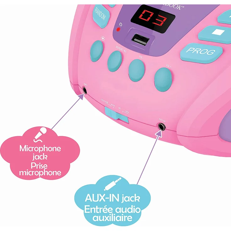 Lexibook RCD109UNI Einhorn-Bluetooth-CD-Player für Kinder-Tragbar, Lichteffekte, Mikrofonbuchse, Aux-In, Akku oder Netz, Mädchen, Jungen, Lila – Bild 4