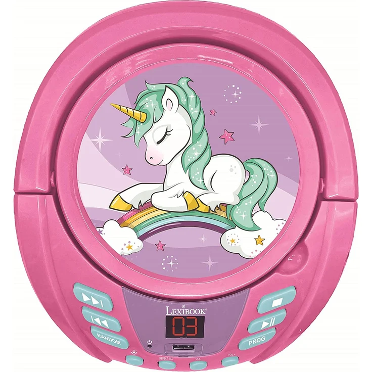 Lexibook RCD109UNI Einhorn-Bluetooth-CD-Player für Kinder-Tragbar, Lichteffekte, Mikrofonbuchse, Aux-In, Akku oder Netz, Mädchen, Jungen, Lila – Bild 6