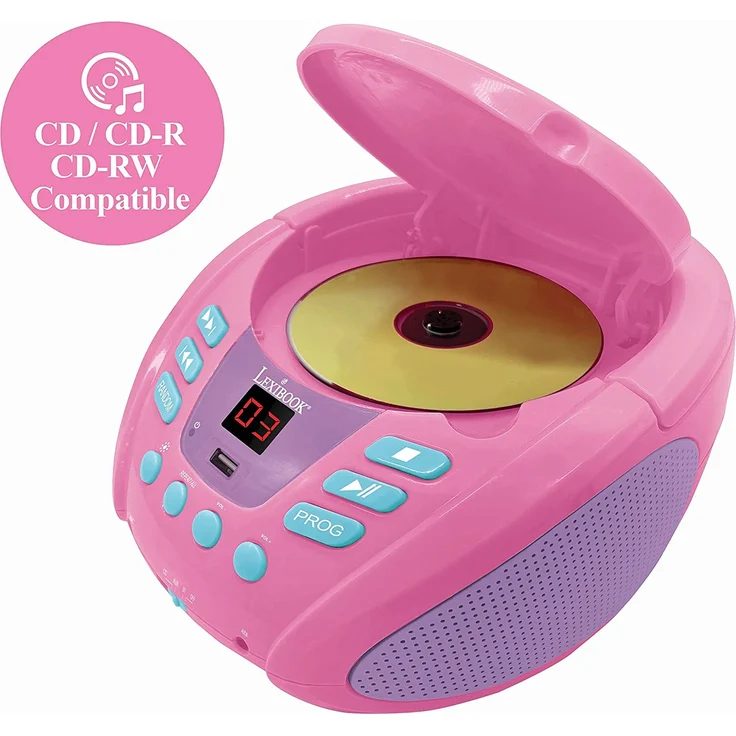 Lexibook RCD109UNI Einhorn-Bluetooth-CD-Player für Kinder-Tragbar, Lichteffekte, Mikrofonbuchse, Aux-In, Akku oder Netz, Mädchen, Jungen, Lila – Bild 2
