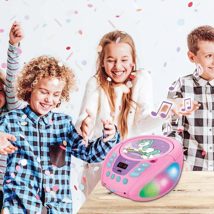 Lexibook RCD109UNI Einhorn-Bluetooth-CD-Player für Kinder-Tragbar, Lichteffekte, Mikrofonbuchse, Aux-In, Akku oder Netz, Mädchen, Jungen, Lila – Bild 8
