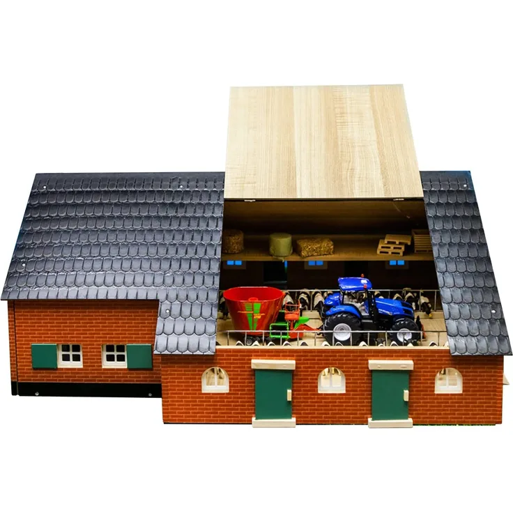 Kids 610111 - Globe Viehstall m. Bauernhaus Holz 75 x 55 x 32cm