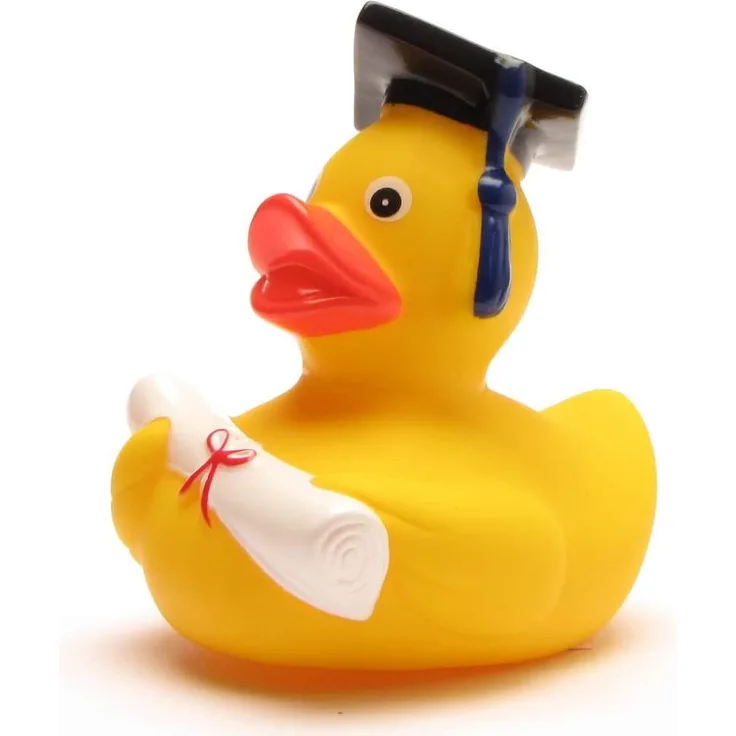 lustige Akademiker Badeente mit Diplom - Quietscheentchen mit Doktorhut - Geschenk bei Prüfungen Abschlussfeier Uni Universität Hochschul