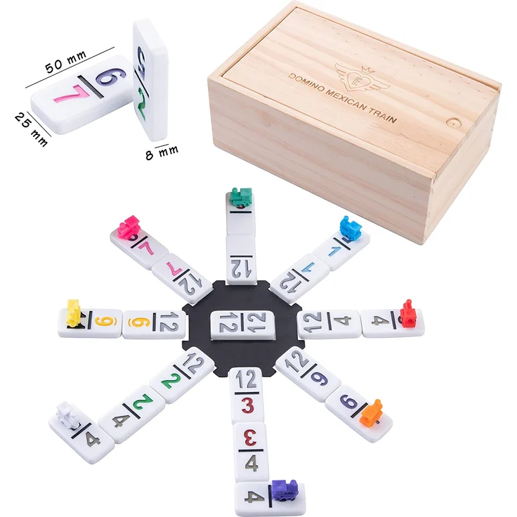 dominospiel Mexikanischer Zug Holz natur/weiß 101 Stück – Bild 1