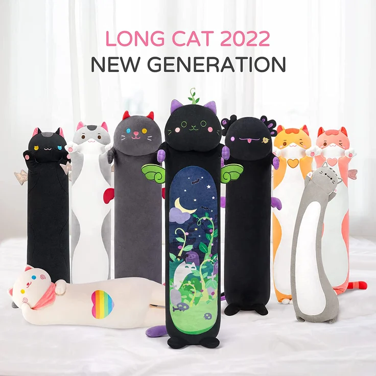 Mewaii 110CM Plüschtier Stofftiere für Kinder Kuscheltier Farbe Mint Katze Langes Wurfkissen Kawaii Katzen Plüsch Kissen Plüschtier Ausgestopftes Spielzeug Stofftiere Geschenk über 3 Jahren – Bild 7