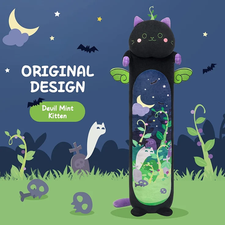 Mewaii 110CM Plüschtier Stofftiere für Kinder Kuscheltier Farbe Mint Katze Langes Wurfkissen Kawaii Katzen Plüsch Kissen Plüschtier Ausgestopftes Spielzeug Stofftiere Geschenk über 3 Jahren – Bild 3