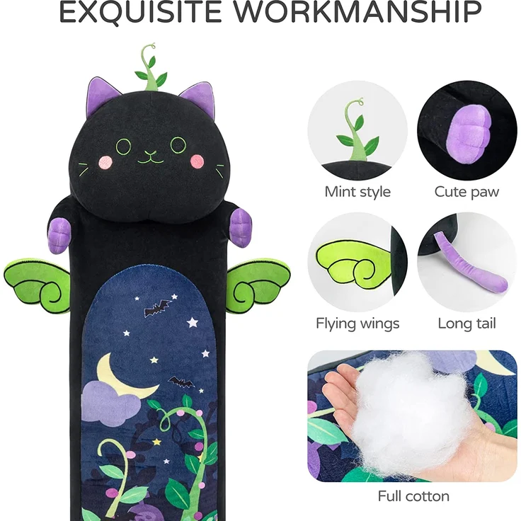 Mewaii 110CM Plüschtier Stofftiere für Kinder Kuscheltier Farbe Mint Katze Langes Wurfkissen Kawaii Katzen Plüsch Kissen Plüschtier Ausgestopftes Spielzeug Stofftiere Geschenk über 3 Jahren – Bild 2
