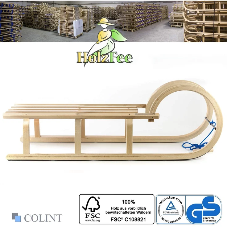 Holzfee Hörnerschlitten Colint Baran 110 RL Hörnerrodel mit Zugleine + Lehne Schlitten-Set – Bild 2